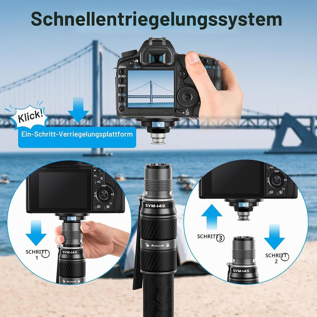 SIRUI SVM-145 Einbeinstativ Kohlefaser Kamera, 145cm Carbon monopod Rapid System Einstufige Höhenver