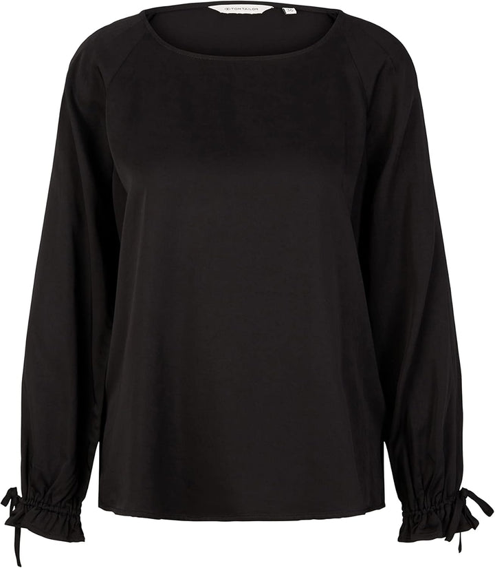 TOM TAILOR Damen Bluse mit Schleife am Ärmel 32 14482 - Deep Black, 32 14482 - Deep Black