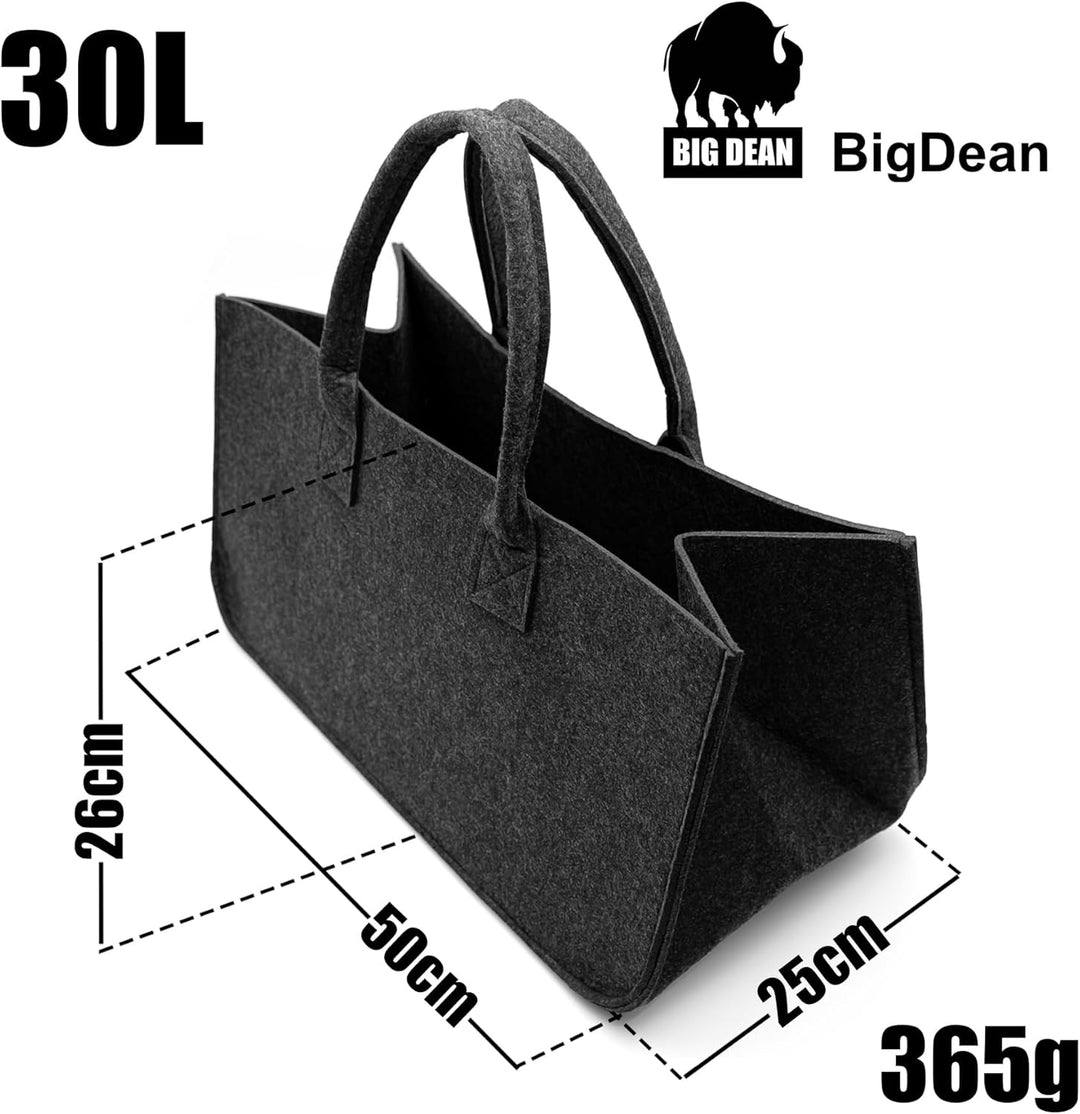BigDean 3 Stück Filztasche gross in Anthrazit für Kaminholz oder als Shopper verwendbar – Kaminholzk