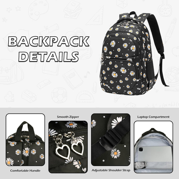 SIVENKE Schulrucksack Mädchen Teenager Damen Schultasche Rucksack Set Gänseblümchen Schulranzen für