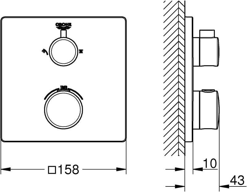 GROHE Grohtherm Thermostat-Brausebatterie (2-Wege-Umstellung, Sicherheitssperre bei 38°C, langlebige