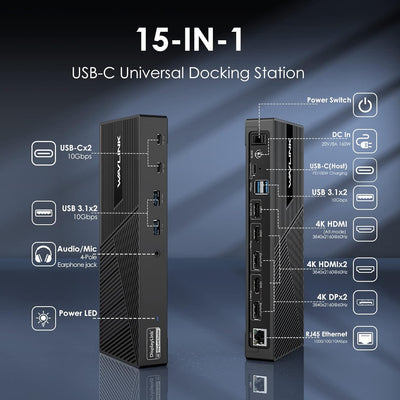 WAVLINK 4K USB-C-Dockingstation Dreifach-Monitor mit 100W Aufladung, USB-C-Dock für Windows und M1/M