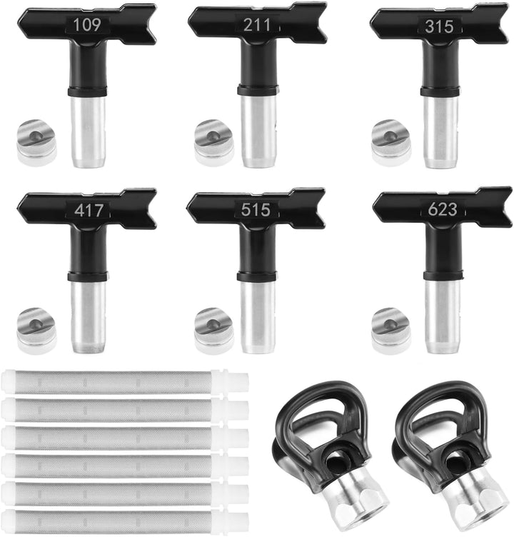 QWORK® 14-TLG Airless Düse Set Inklusive 6 Airless Farbsprühdüsen, 6 Spitzendichtung, 2 Düse Sitz, 6