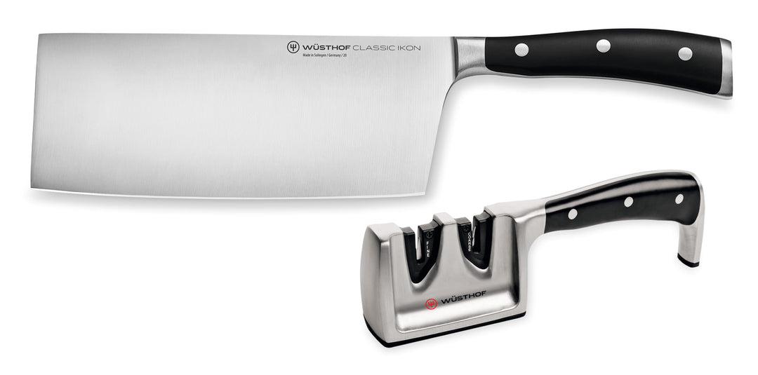 WÜSTHOF Classic Ikon Messersatz mit 2 Artikeln Kochmesser und Messerschärfer Single, Kochmesser und