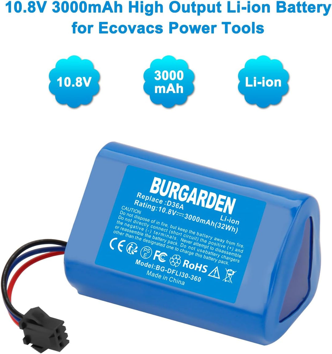 BURGARDEN 10.8V 3000mAh Li-ion Ersatzakku für Ecovacs D36A D36B D36C D36E DA60 DA611 DB35 Deebot Sli