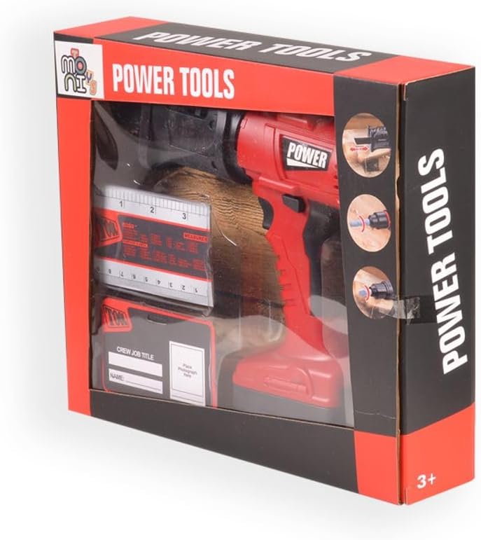 Moni Kinderwerkzeug-Set Säbelsäge T1402 elektrisch, Lineal, Mitarbeiterausweis rot, Rot