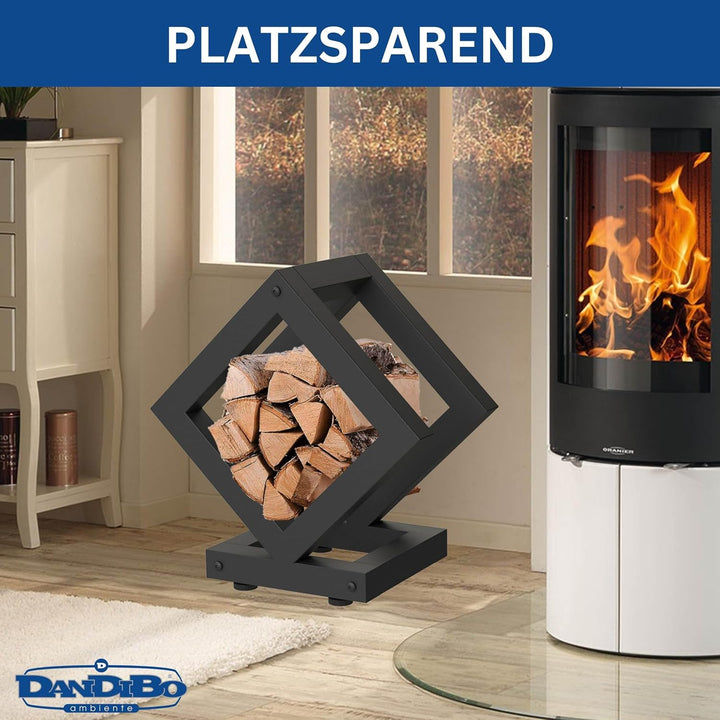 DanDiBo Kaminholzregal Innen Metall Schwarz Würfel Quadratisch 96606 Brennholzregal Holzaufbewahrung
