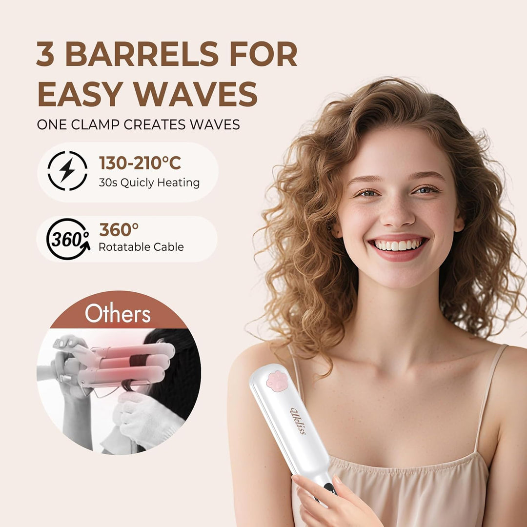 UKLISS Welleneisen, Pro Mini Welleneisen für Haare, Lockenstab Grosse Locken Geeignet für Anfänger,