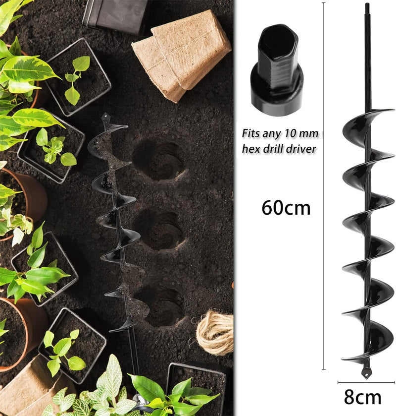 Gartenbohrer Erdbohrer für Bohrmaschine 8x60cm Garten Schnecken Spiralbohrer Schnurlos Handbohrer Gr