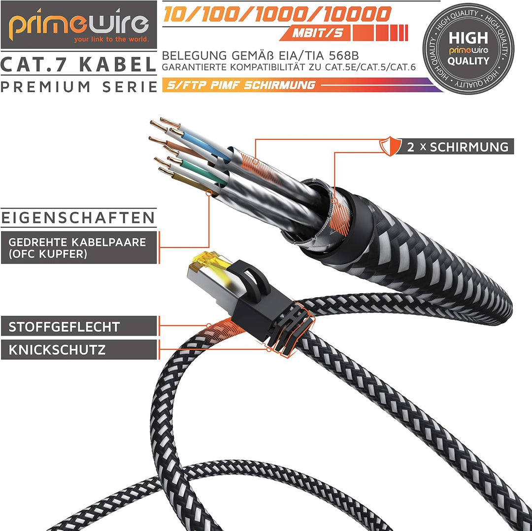 CSL - 10m CAT 7 Netzwerkkabel Gigabit Ethernet LAN Kabel - Baumwollmantel - 10000 Mbit s - Patchkabe