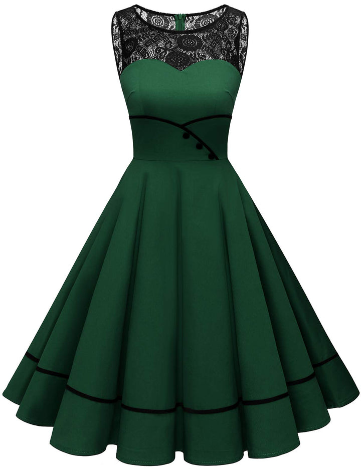 Bbonlinedress Damen Cocktailkleid Rockabilly Spitzenkleid 50er Retro Vintage Faltenrock Elegant Ärme