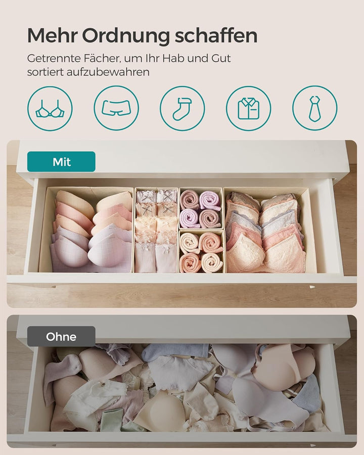 SONGMICS Aufbewahrungsbox für Schublade, 12er Set, Schubladen Organizer, Faltbox, Unterwäsche Organi