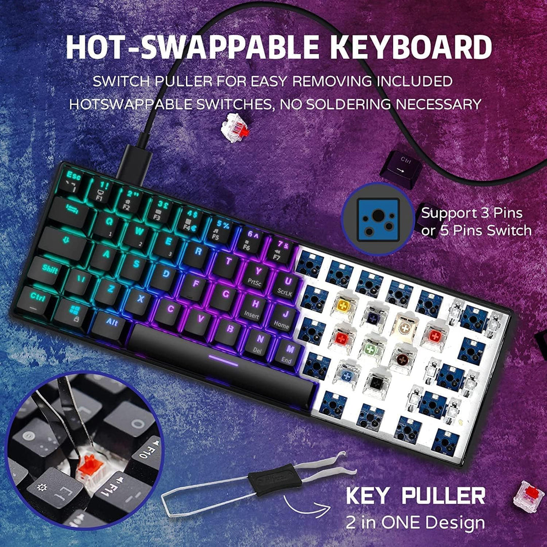 RK ROYAL KLUDGE RK61 Mechanische Tastatur 2,4 GHz Kabellose/Bluetooth/Verkabelte 60% Gaming Tastatur