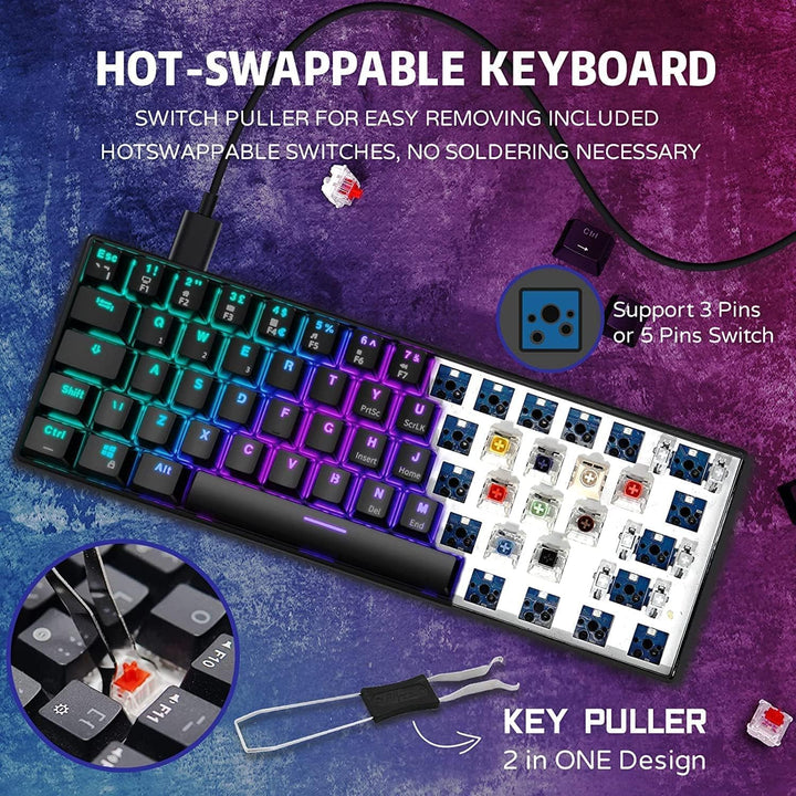 RK ROYAL KLUDGE RK61 Mechanische Tastatur 2,4 GHz Kabellose/Bluetooth/Verkabelte 60% Gaming Tastatur