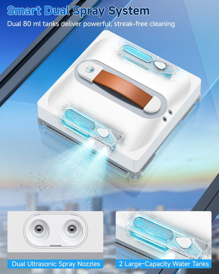Lubluelu Auto Window Cleaning Robot, Upgraded 4 Water Spray & 8-Layer Safety Protection System,Sucti