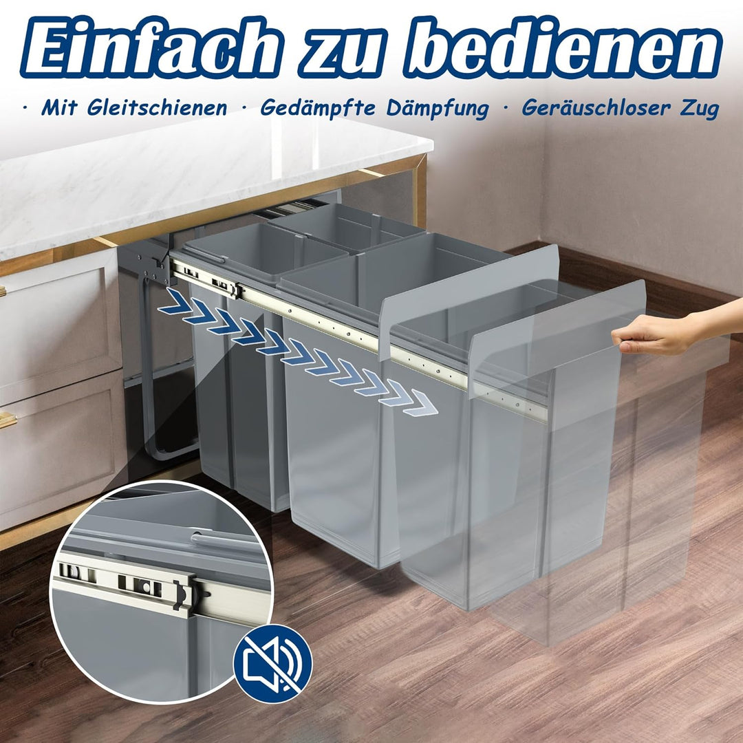 NAIZY Mülltrennsystem ausziehbar Mülleimer Küche 3-Fächer Abfalleimer einbau Unterschrank mit Telesk