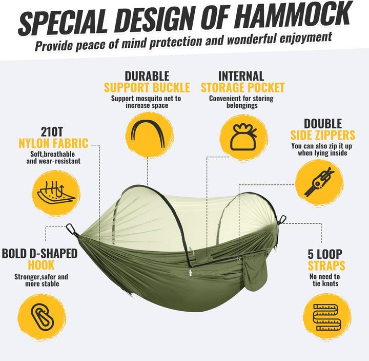 Ultraleicht Outdoor Hängematte mit Moskitonetz 300KG Tragkraft | Reise Hängematte Camping Atmungsakt