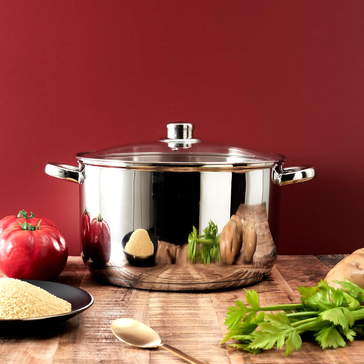 COOK CONCEPT, KC0005, Metal stockpot with Glass lid, Capacity 10L, Compatible with All Heat Sources,