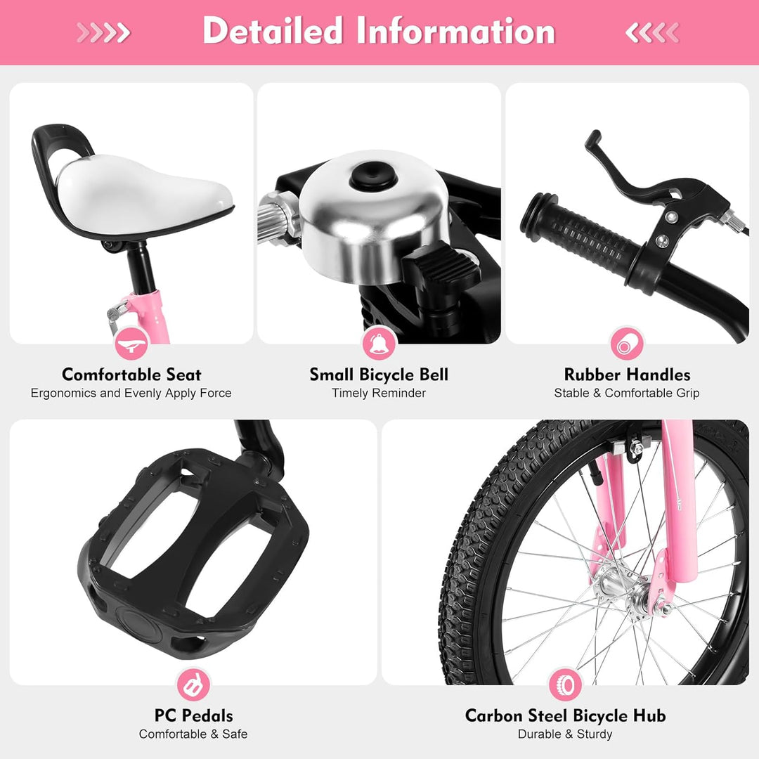 TESUGN 16 Zoll Kinderfahrrad, Kinder Fahrrad Höhenverstellbar Kinderfahrrad mit Abnehmbare Stützräde