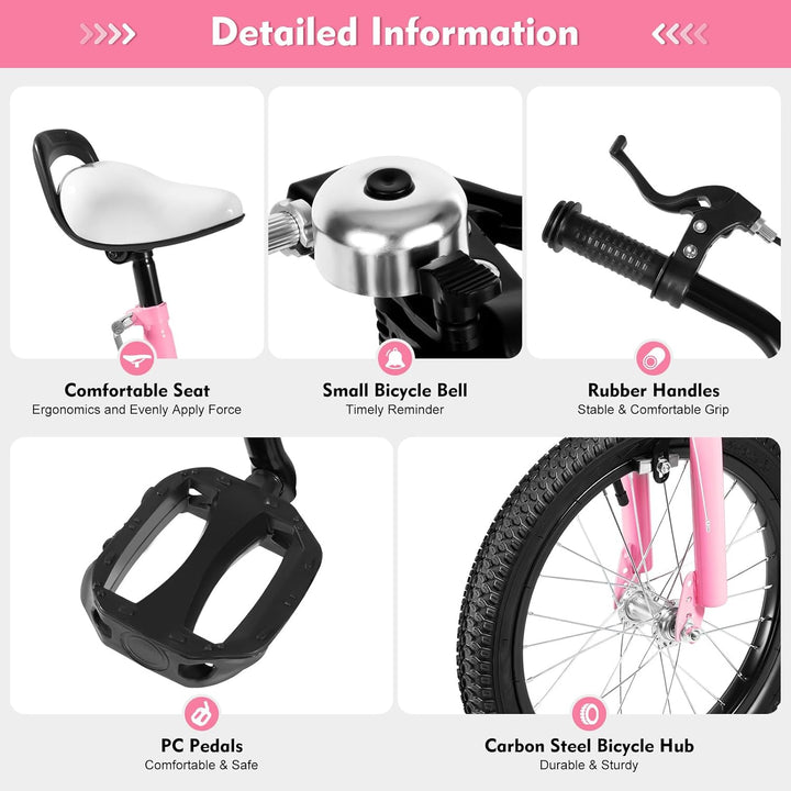 TESUGN 16 Zoll Kinderfahrrad, Kinder Fahrrad Höhenverstellbar Kinderfahrrad mit Abnehmbare Stützräde