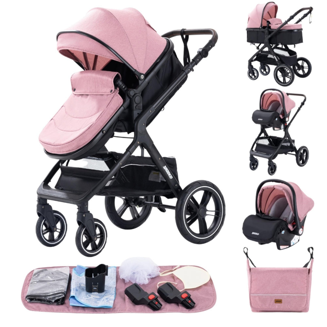 GLOKID Kinderwagen 3 in 1,Reisesysteme, Babywanne Buggy,Voll-Gummireifen,Mit Einem Klick Zusammenkla