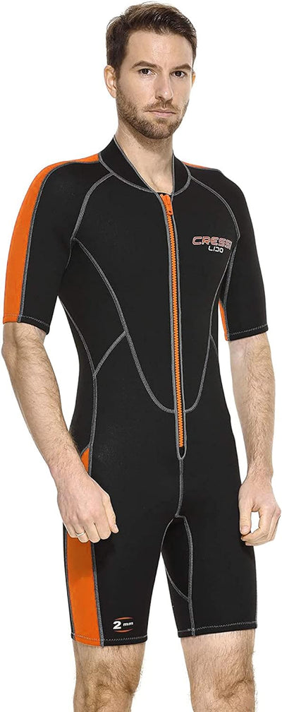 Cressi Lido Man - Shorty Neopren High Stretch 2 mm Neoprenanzug für Herren Schwarz - Orange L-4, Sch