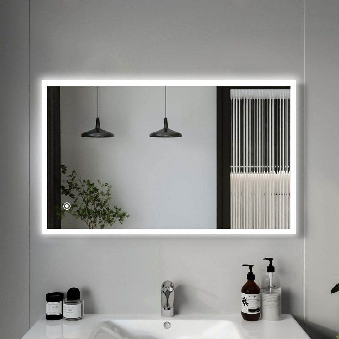 Badezimmerspiegel, 60x100cm LED Badspiegel mit Beleuchtung, Wandspiegel mit Touch-Schalter Kaltweiss