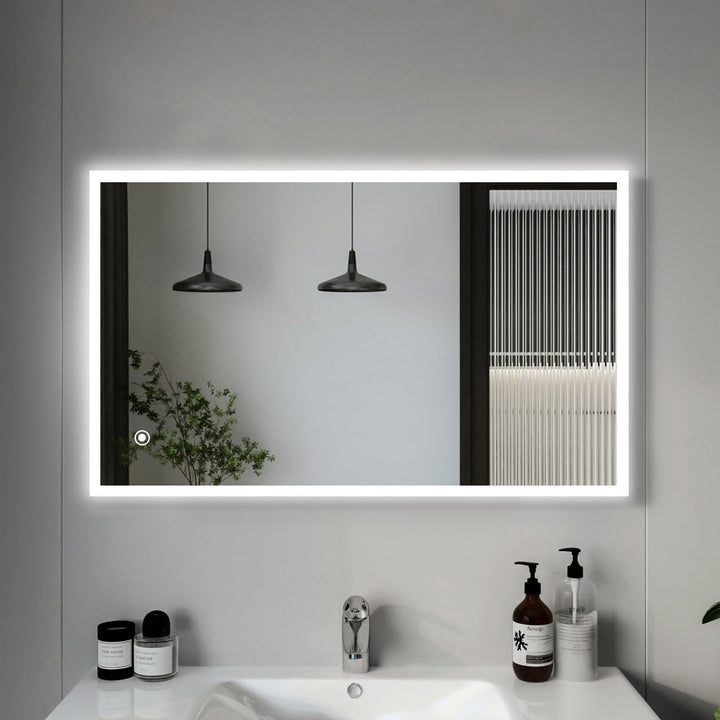 Badezimmerspiegel, 60x100cm LED Badspiegel mit Beleuchtung, Wandspiegel mit Touch-Schalter Kaltweiss