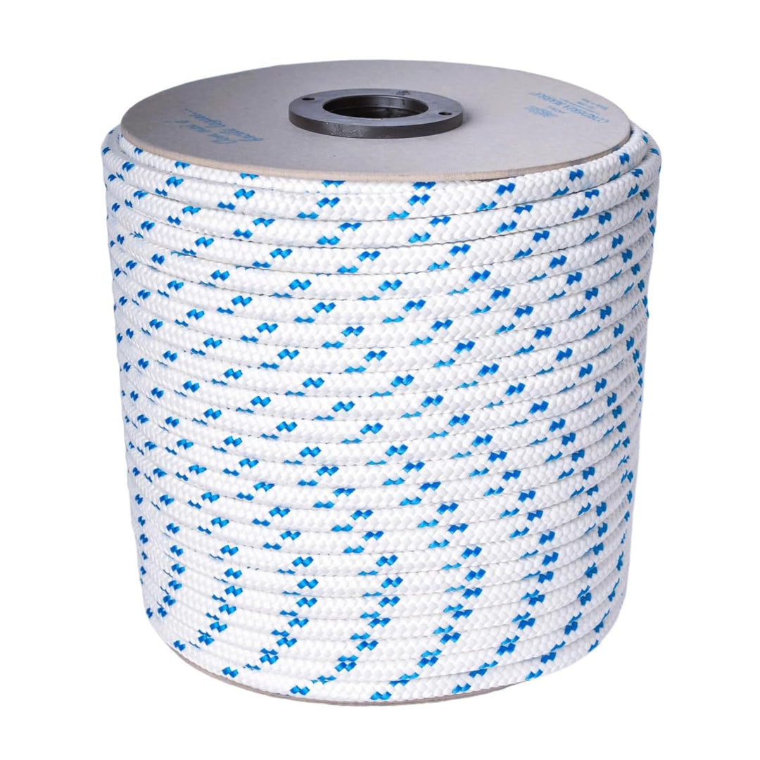 Seil 6 mm x100 m - Polyesterseil, Weiss/Blau, festmacherleine, allzweckseil, Strick, Leine, flechtle
