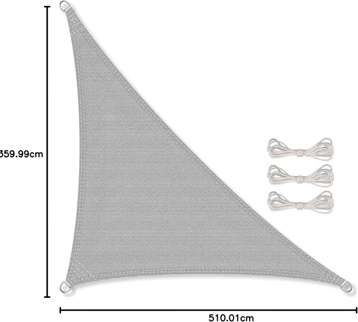 CelinaSun Sonnensegel inkl Befestigungsseile HDPE Basic Dreieck rechtwinklig 3,6 x 3,6 x 5,1 m hellg