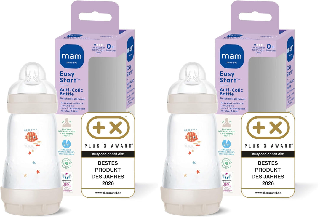 MAM Easy Start Anti-Colic Baby Bottle (260 ml) | 0+ Mon | Babyflasche mit Bodenventil | 94% Akzeptan