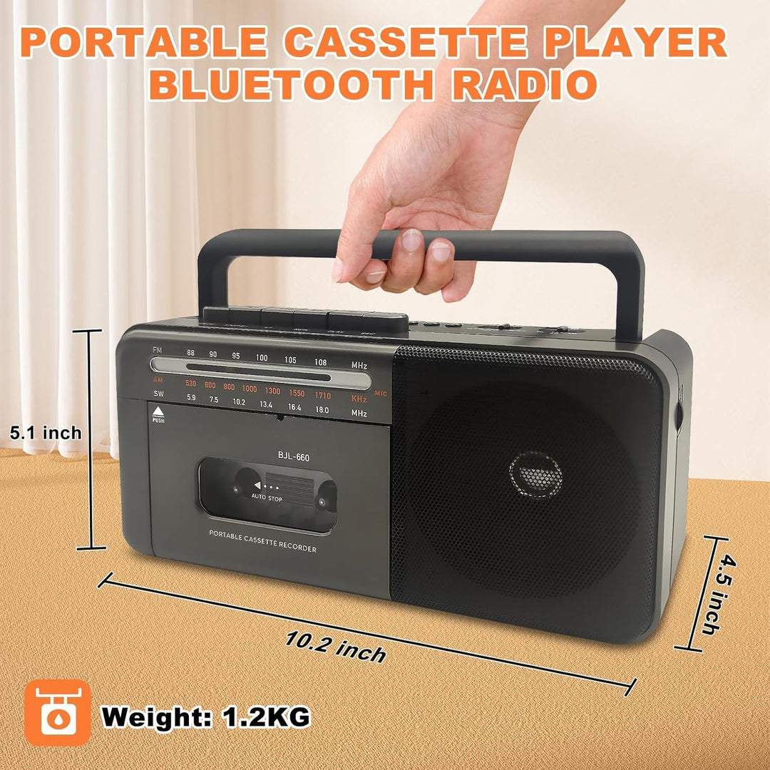Kassettenspieler Bluetooth Boombox, Tape Recorder AM/FM/SW Radio Stereo Tape Player/Recorder mit gro