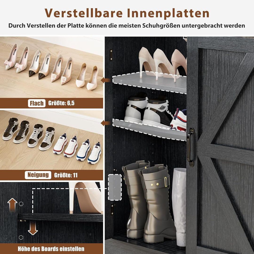 Schuhschrank mit 2 Türen, Schuhschrank Holz im Landhausstil, Schuhkommode mit verstellbaren Einlegeb
