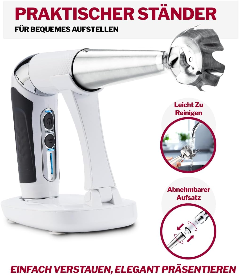 Turmix Stabmixer Kabellos Edelstahl CX 422 - Kabelloses Stabmixer Set mit Mixbecher, Multizerkleiner