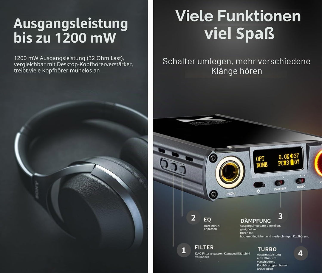 xDuoo XD05 PLUS2 Tragbarer DAC Kopfhörerverstärker - 1200mw Ausgangsleistung Bluetooth 5.1 USB-Unter