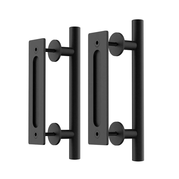 WINSOON 2 Pack 30 cm/12 inch Barn Door Handle Hardware Black with Flush Finger Pull, Large Rustic, P