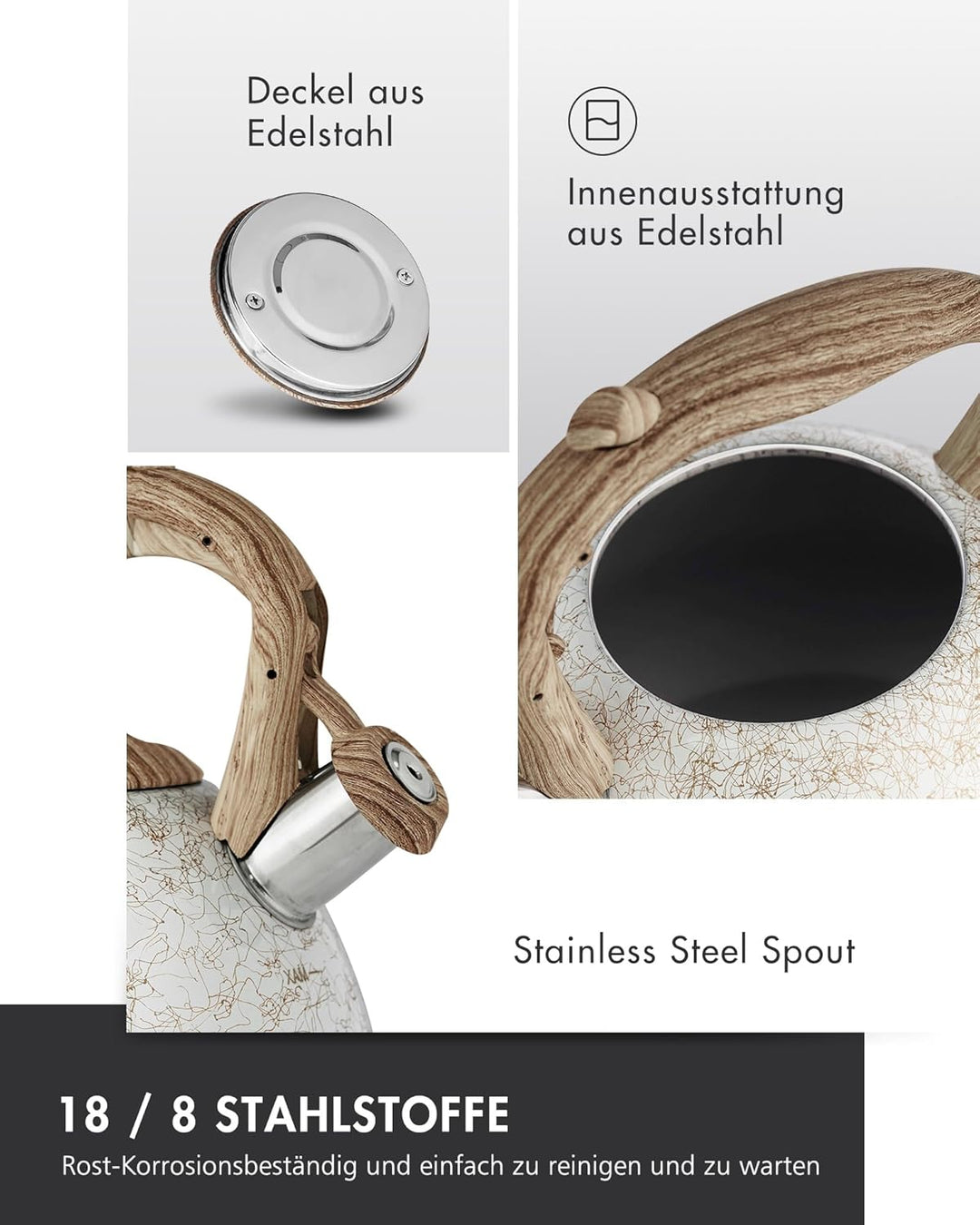 Poliviar Moderne Wasserkessel Induktion, Edelstahl Pfeifkessel, Teekessel für alle Kochplatten, Flöt