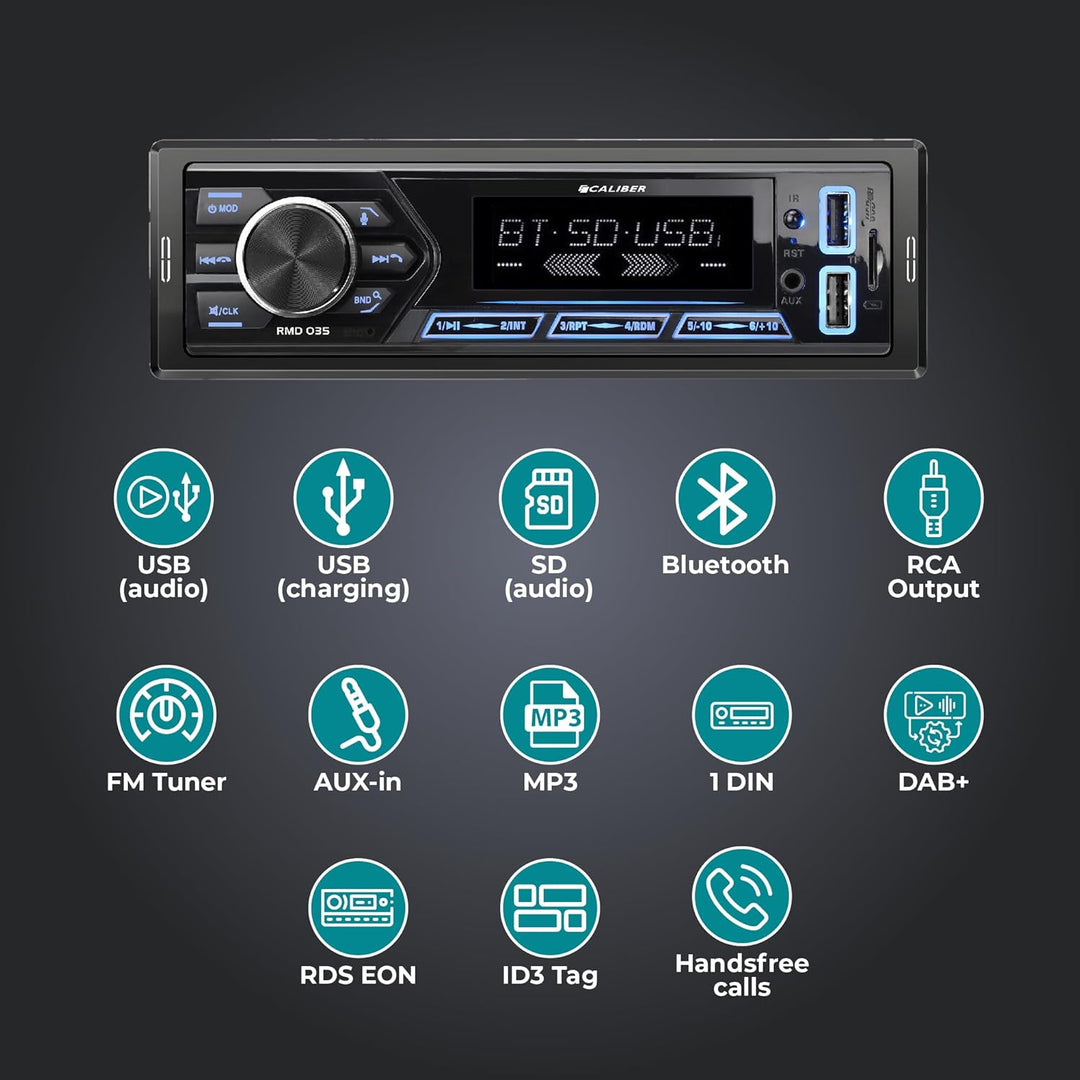 Caliber Autoradio Bluetooth 1DIN, DAB+/FM Tuner, 4x55W, USB/Micro SD, 2.1A Ladefunktion, Aux-in, Fre