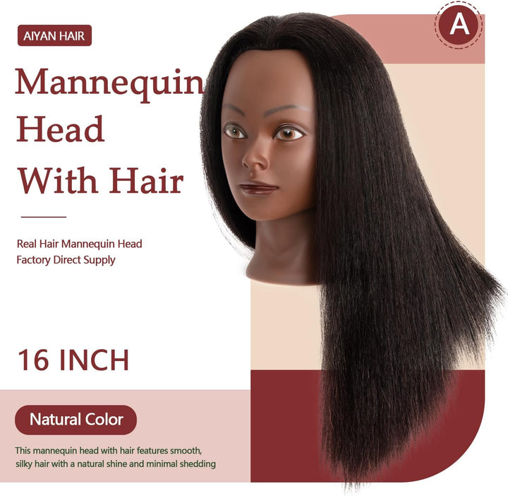 Ineffable Trainingskopf Schaufensterpuppenkopf mit Echthaar Puppenkopf mit Haaren 100% Echthaar Scha