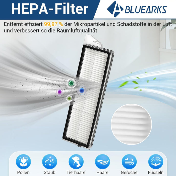 Bluearks 27 Stück Zubehörset für Roborock S8 MaxV Roboter Saugroboter, 2 Hauptbürste, 4 Filter, 4 Wi