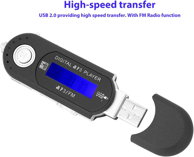 USB-MP3-Player, Tragbarer Digitaler MP3-Musikplayer, USB-Flash-Laufwerk mit UKW-Radio, mit LCD-Bilds