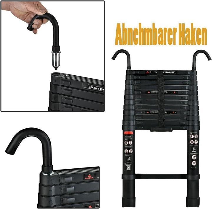 3,8M Teleskopleiter, Aluminium Teleskop Verlängerungsleiter, Tragbar für tägliche Haushalts- oder Wo