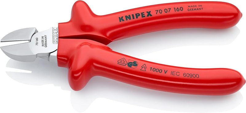 Knipex Seitenschneider verchromt, tauchisoliert, VDE-geprüft 160 mm 70 07 160 verchromt Griffe Tauch