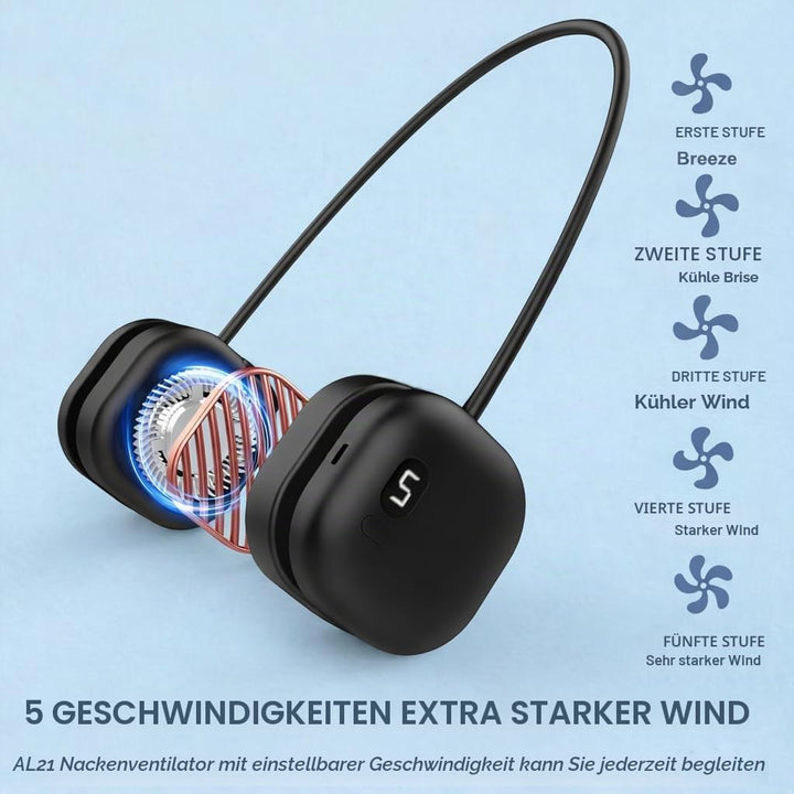 Foluu Nackenventilator Wiederaufladbar, 5 Stufen, LED-Display. Tragbar &amp; Freisprecheinrichtung, 120