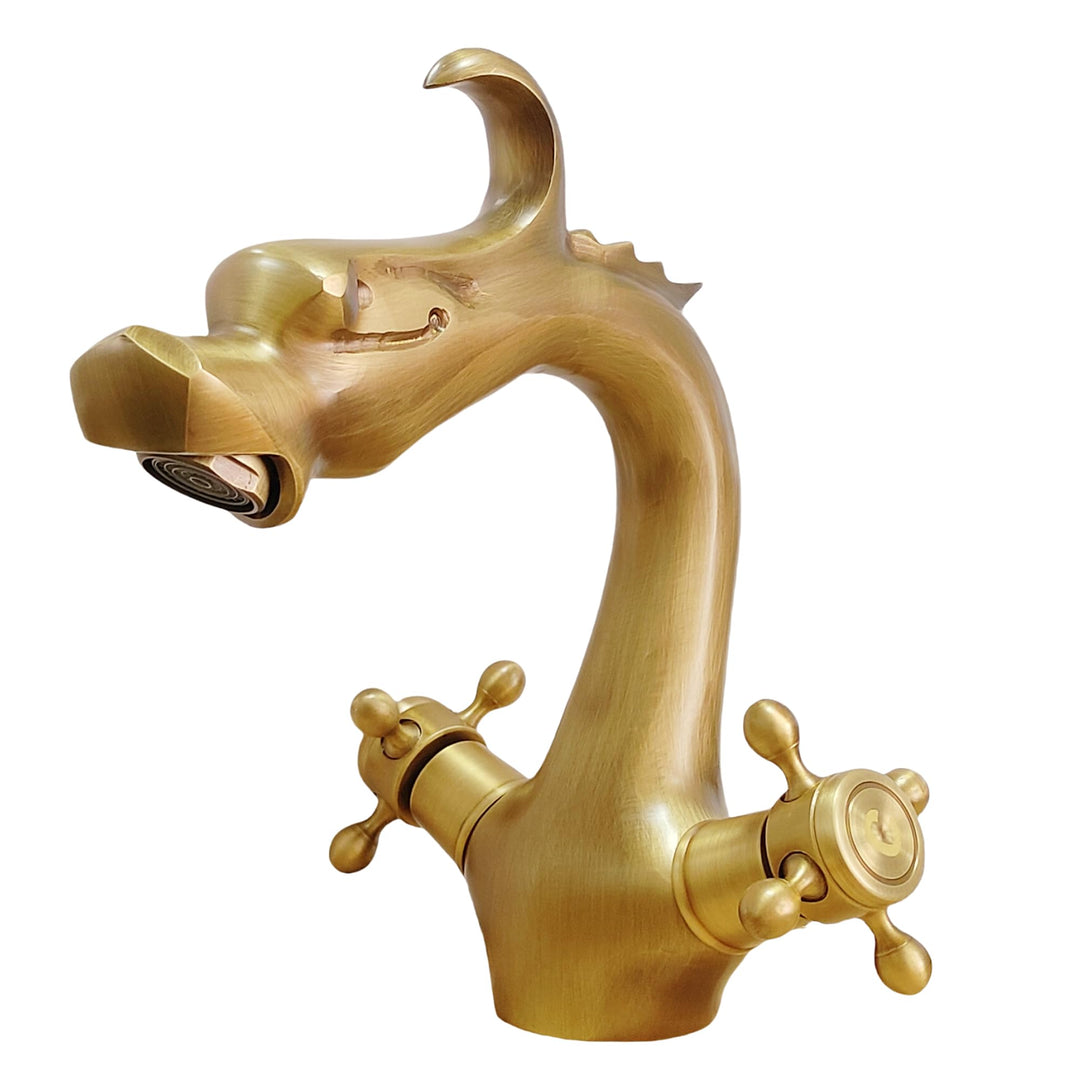 Retro Waschbecken Wasserhahn Bad Messing, Doppelgriff Waschtischarmatur Bronze, Mischbatterie Armatu