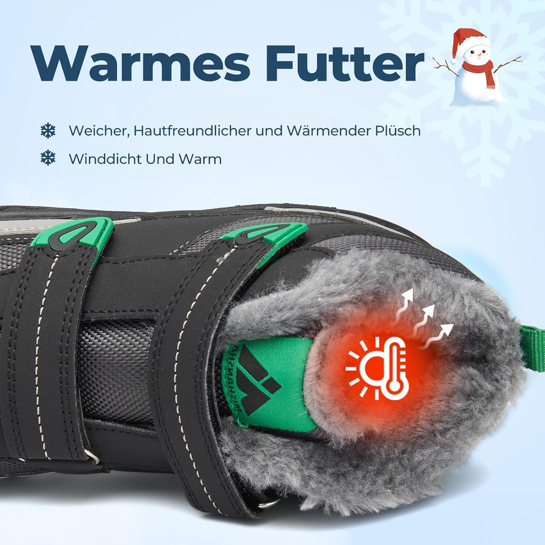 Mishansha Kinder Outdoor Winterschuhe Warm Gefüttert Winterstiefel, Gr.24-38 24 EU Öl Schwarz, 24 EU