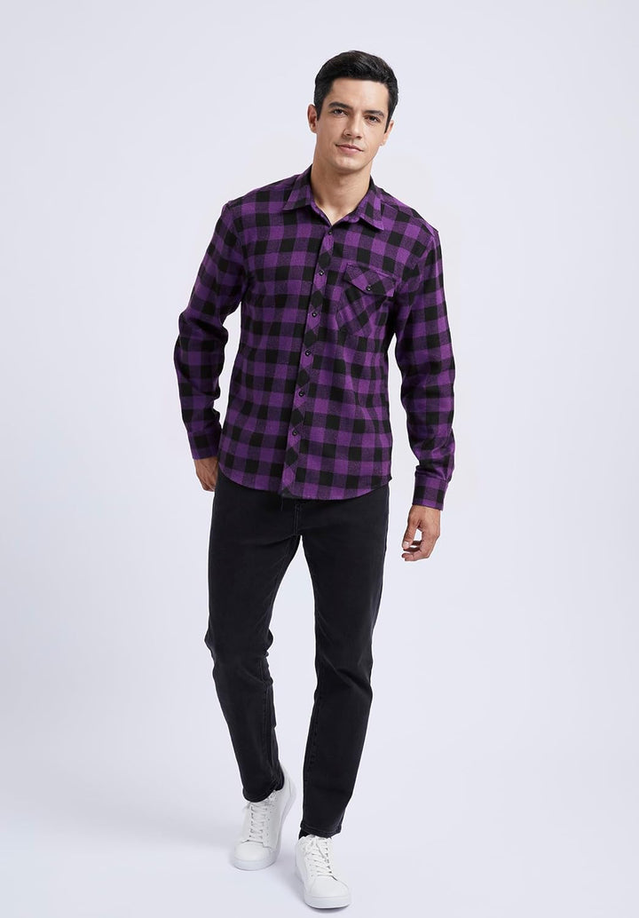 HISDERN Flanellhemd Herren Karierte Hemden Herren Langarm Button Down Baumwolle Holzfällerhemd Regul