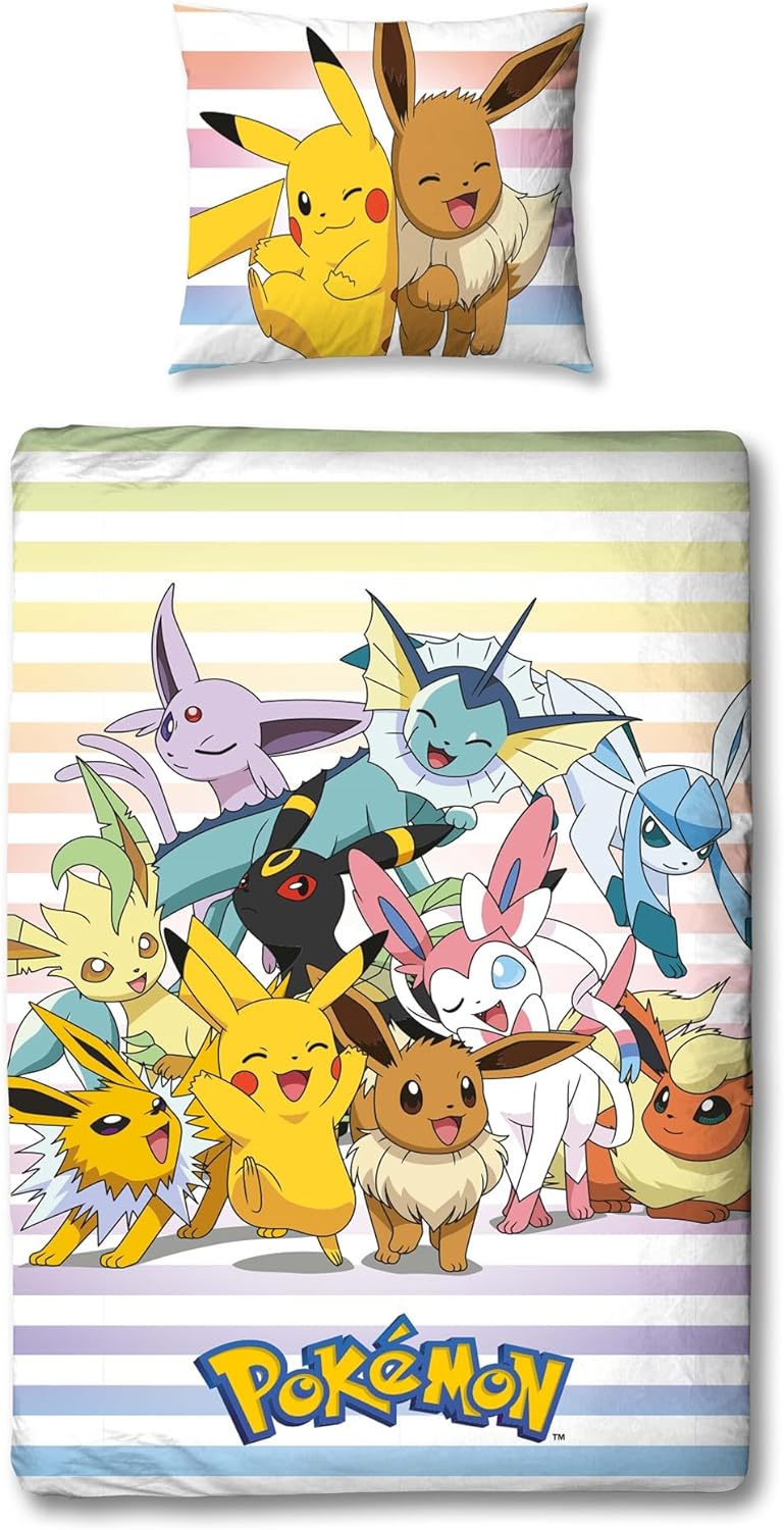 Pokemon Bettwäsche Set 3-teilig 135x200 80x80 cm mit Spannbettlaken 90x200 cm · Pokémon Pikachu hell