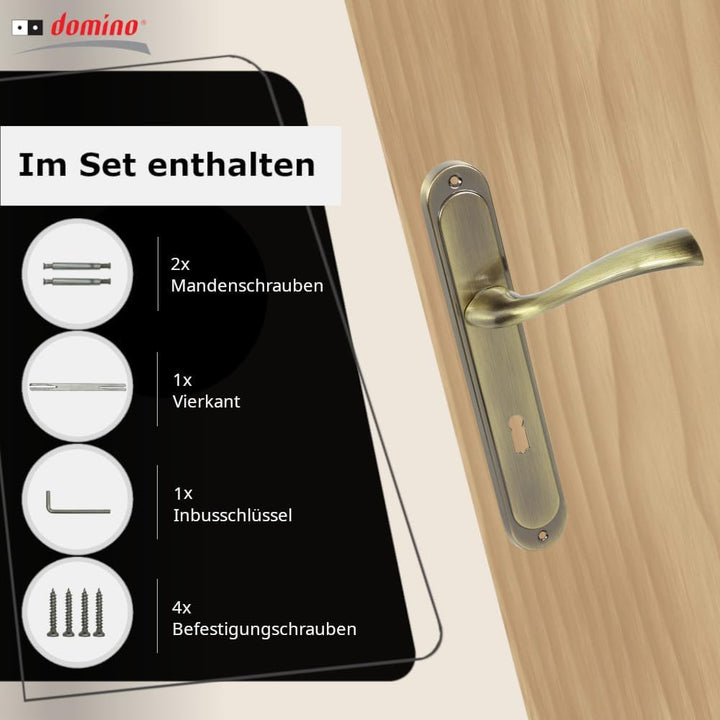 domino Türgriff 72 Drückergarnitur BB-Buntbart Set Langschildgarnitur Türklinke für Zimmertür, Kelle