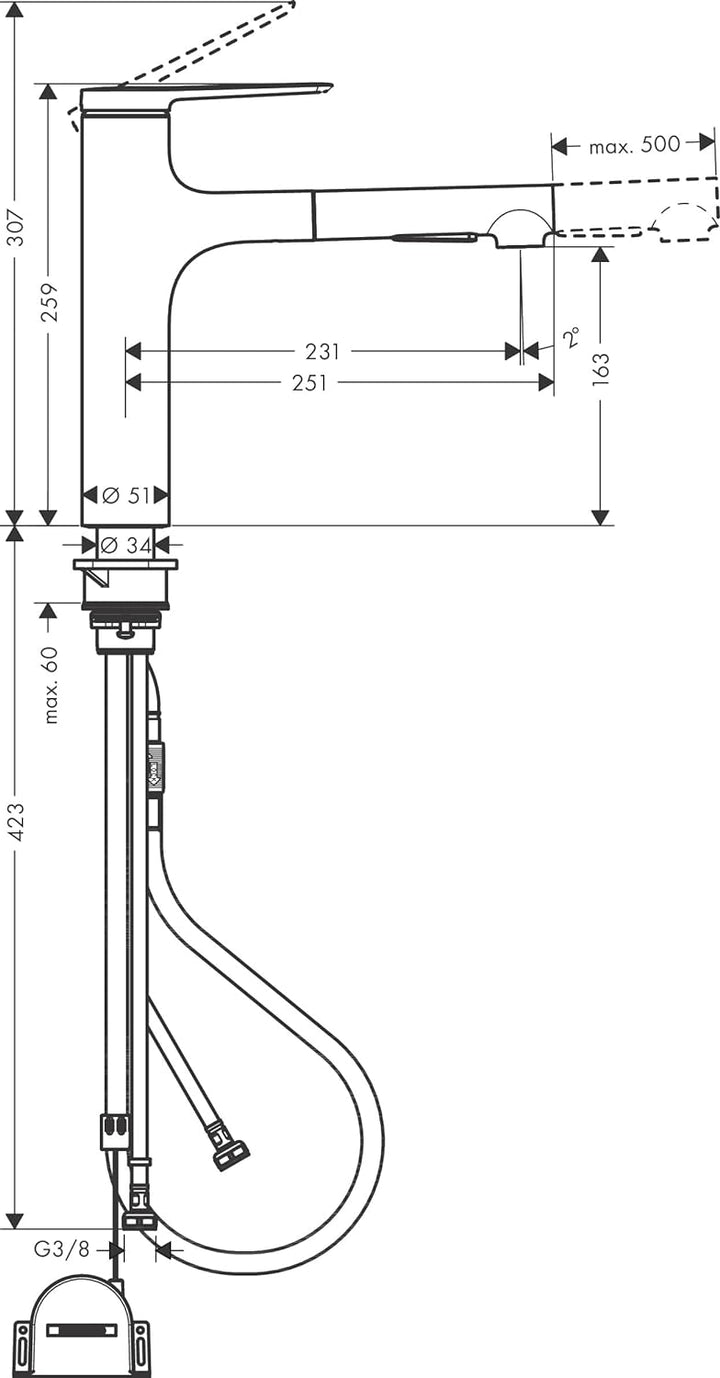 hansgrohe Küchenarmatur Zesis M33, Wasserhahn Küche mit Auslauf Höhe 160 mm, 150° drehbar, ausziehba